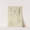 Five studies of men’s heads displaying various hair styles, beards and mustaches; one seated figure, half-length by Peter Paul Rubens