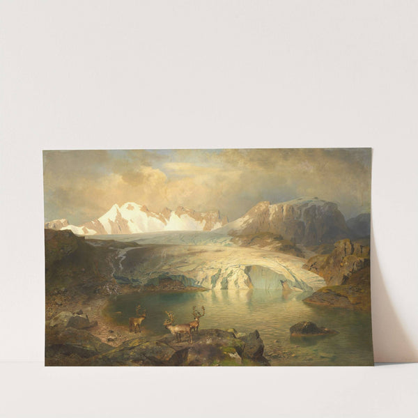 Fjordlandschaft mit Gletscher und Rentieren by August Wilhelm Leu