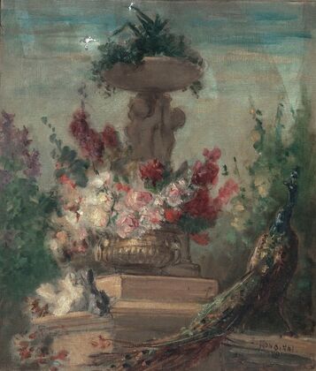Fleurs et paon