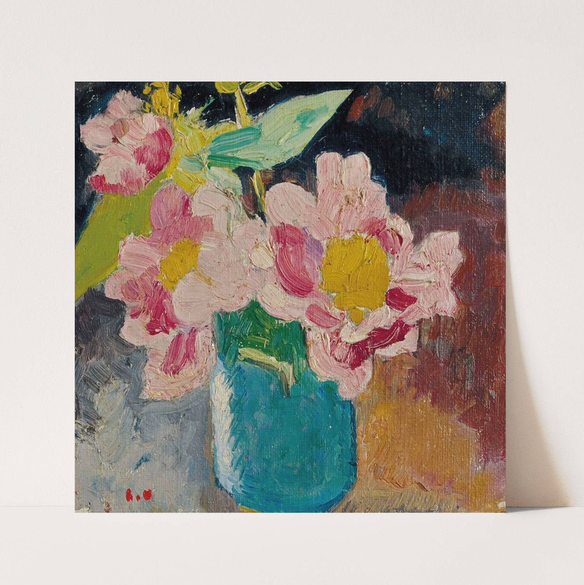 Fleurs roses aux cœurs jaunes, vase bleu (1913) by Louis Valtat