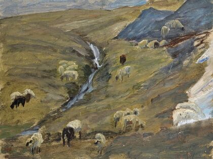 Flock of Sheep on an Alp