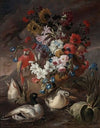 Floral Still Life With A Parrot And Ducks