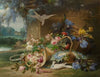 Floral still life with doves and wisteria, in the gardens of a country estate