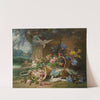 Floral still life with doves and wisteria, in the gardens of a country estate by Eugène Bidau