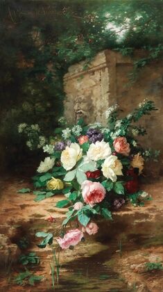 Flowers By An Ancient Fountain — size preview