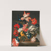 Flowers in a decorative vase on a stone ledge by Francesco Caldei