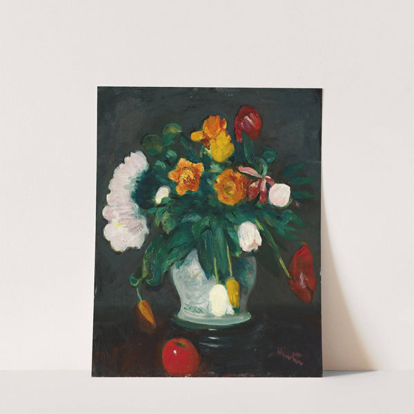 Flowers in a Vase and Apple by George Leslie Hunter
