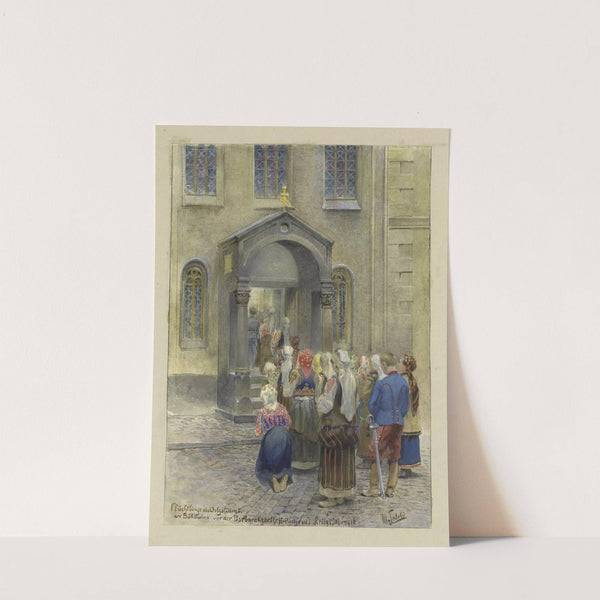Flüchtlinge aus Ostgalizien und der Bukowina vor der Barbarakapelle (I. Postgasse) Kriegsjahr 1916 (1916) by Moritz Ledeli