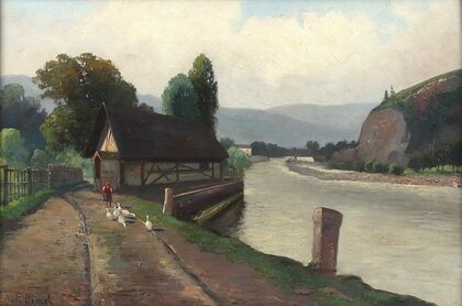 Flußlandschaft mit Gänseliesl