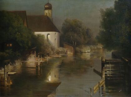 Flusslauf mit Kapelle von Fürstenfeldbruck
