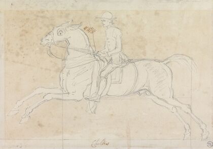 Flying Childers at Exercise; Hooded and Rugged, with Jockey Up, Galloping Up, Galloping to Left