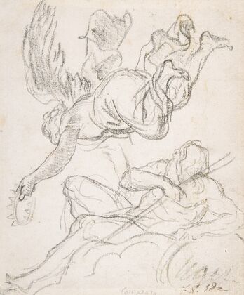 Flying Figure Holding a Crown, Reclining River God