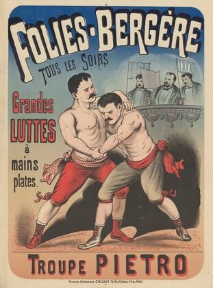 Folies-Bergère…grandes luttes à mains plates. Troupe Pietro (1883)