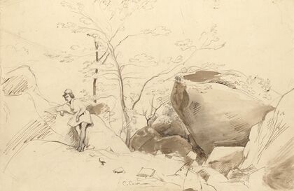 Fontainebleau, Figure Leaning Against a Rock