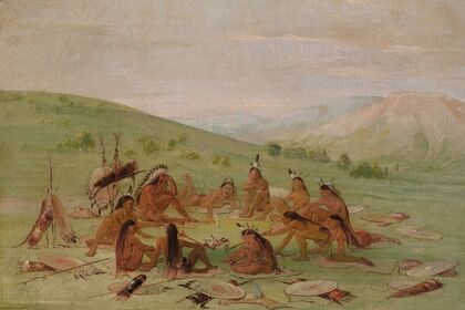 Foot War Party In Council, Mandan