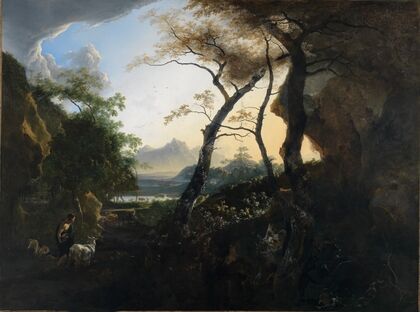 Forest landscape with shepherds