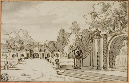 Formal Garden with Fountain in Foreground