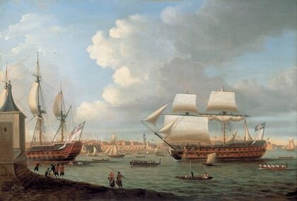 Foudroyant and Pégase entering Portsmouth Harbour, 1782 — size preview