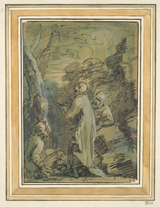 Four figures near a tree