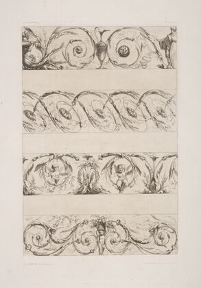 Four horizontal designs of vegetal shapes and cherubs