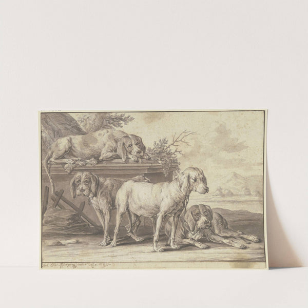 Four hunting dogs (1721) by Johann Elias Ridinger