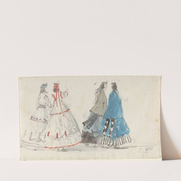 Four Ladies in Crinolines Walking at Trouville (1865) by Eugène Boudin