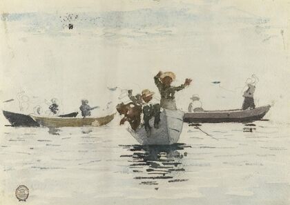 Four Rowboats with Children
