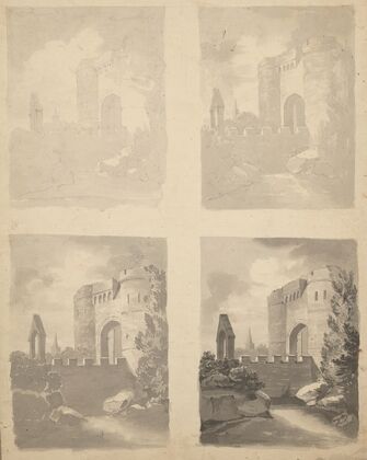 Four studies of a castle entrance