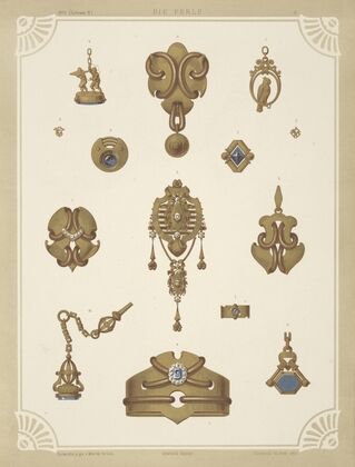 Ii Jahrgang (Liefr. I) 2. [Seven Designs For Jewelry, Including Necklace With Pearls And Diamonds With Central Flower Shape.]