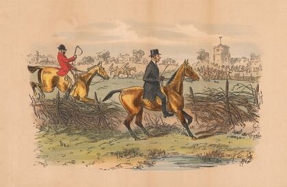 Fox-Hunting Sketches; No. 11. Sporting Parson – ‘Well! I’m d—, b-b-blest (I mean), if the cunning beggar has’t run to ground in My Own churchyard!’