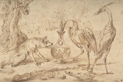 Fox With Two Herons