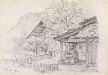 Fra Meiringen, Pension Flux-Ruoff i forgrunnen (1864)