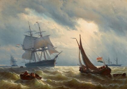 Frachtschiffe vor einer Küste (1862)