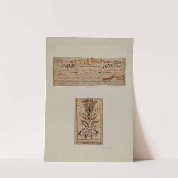 Fractur Paintings (Upper-a Hymn; Lower- Religious Motto) by Albert Levone