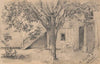 Fragment podwórza z rozłożystym drzewem w Alland (1882)