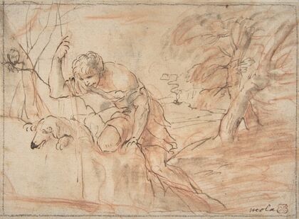 Framed Sketch for a Man, a Dog and a Tree