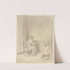 Frau, am Bett eines Kindes sitzend, dieses in ihren Armen in den Schlaf wiegend by Philipp Rumpf