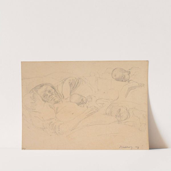 Frau im Bett mit ihrem Kind by Käthe Kollwitz