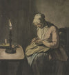 Frau im Kerzenschein bei der Handarbeit
