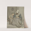 Frau mit Knabe vor einer Türe schlafend by Angilbert Göbel