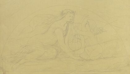 Frau mit Leier spielendem Putto