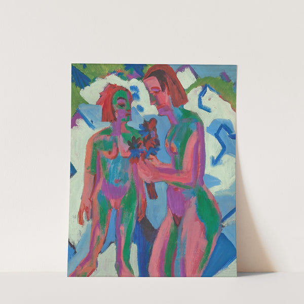 Frau und Mädchen nackt im Schnee (1921-1923) by Ernst Ludwig Kirchner