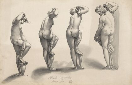 Frauenakt in vier Ansichten. Studien nach der Kleinen Venus (Kleine Badende) von Giambologna (1590)