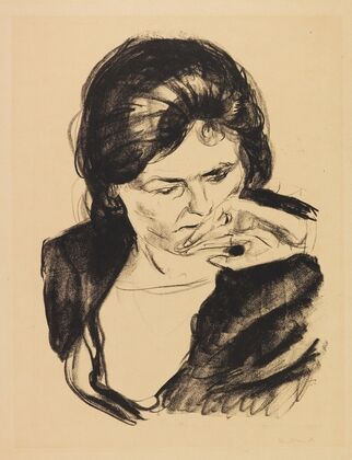 Frauenkopf mit der Hand am Mund (1920)