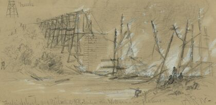Fredericksburgh and Richmond RR Bridge over N. Anna, in flames