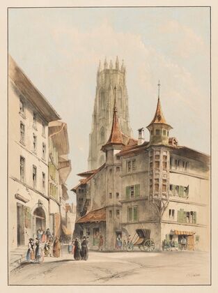 Fribourg (Suisse) Tour St. Nicolas, entrée de la grande Rue (1915-1945)