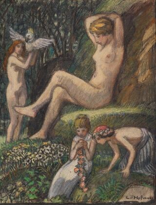 Frühlingsidylle mit Badender und Blumenkindern