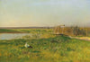 Frühlingslandschaft mit Störchen an einem Weiher