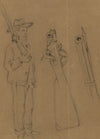 Full-length portrait of soldier with rifle and details of the weapon