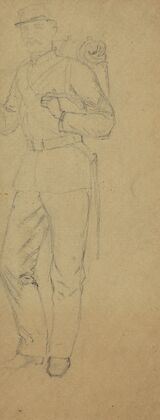 Full-length sketch of soldier.